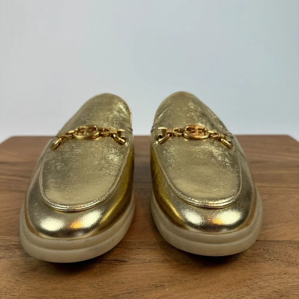 Womens Sam Edelman Kira Metallic Gold Leather Loafers Flats Mules Shoes Size 8‎